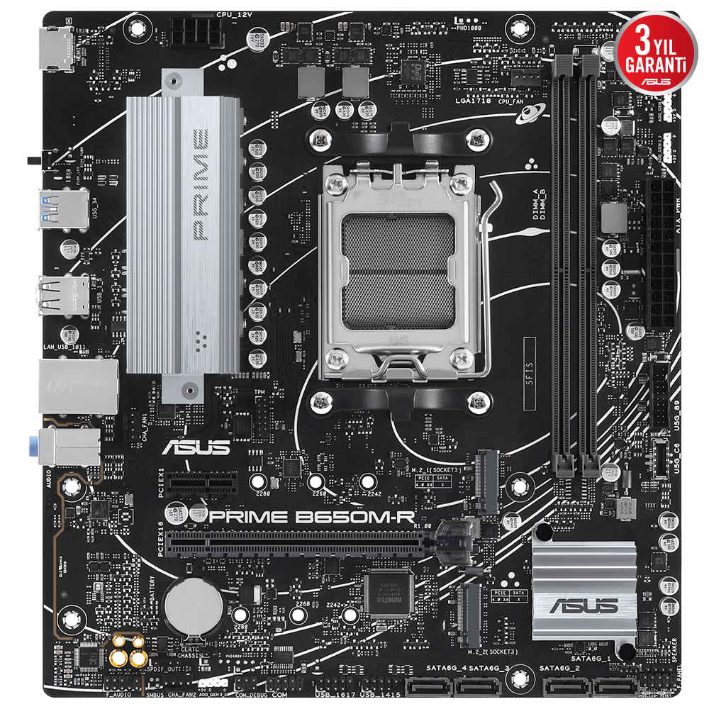 ASUS PRIME B650M-R B650 DDR5 2.5G mATX HDMI USB3 ARGB 2xM2 AM5 AMD Anakart - Görsel 2