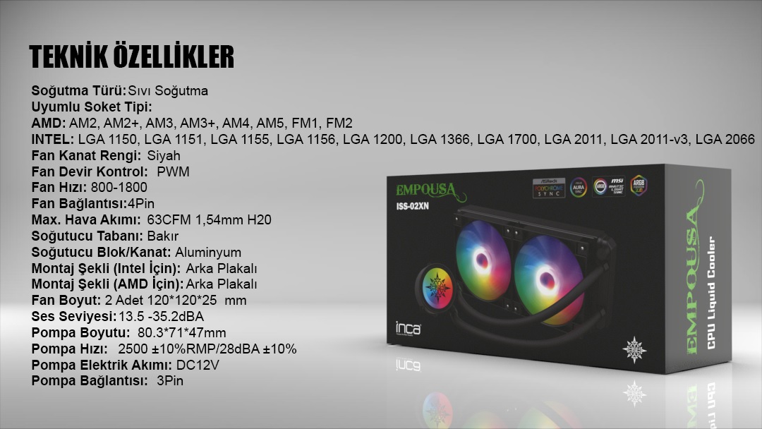 INCA ISS-02XN 240 mm ARGB Siyah Sıvı Soğutma - Görsel 3